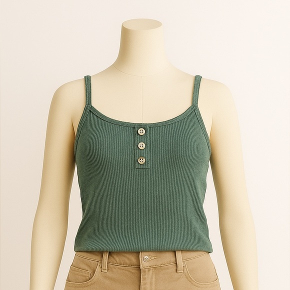 Forever 21 Tops - Forest Green Ribbed Tank Top w/ Button Detail – Forever 21